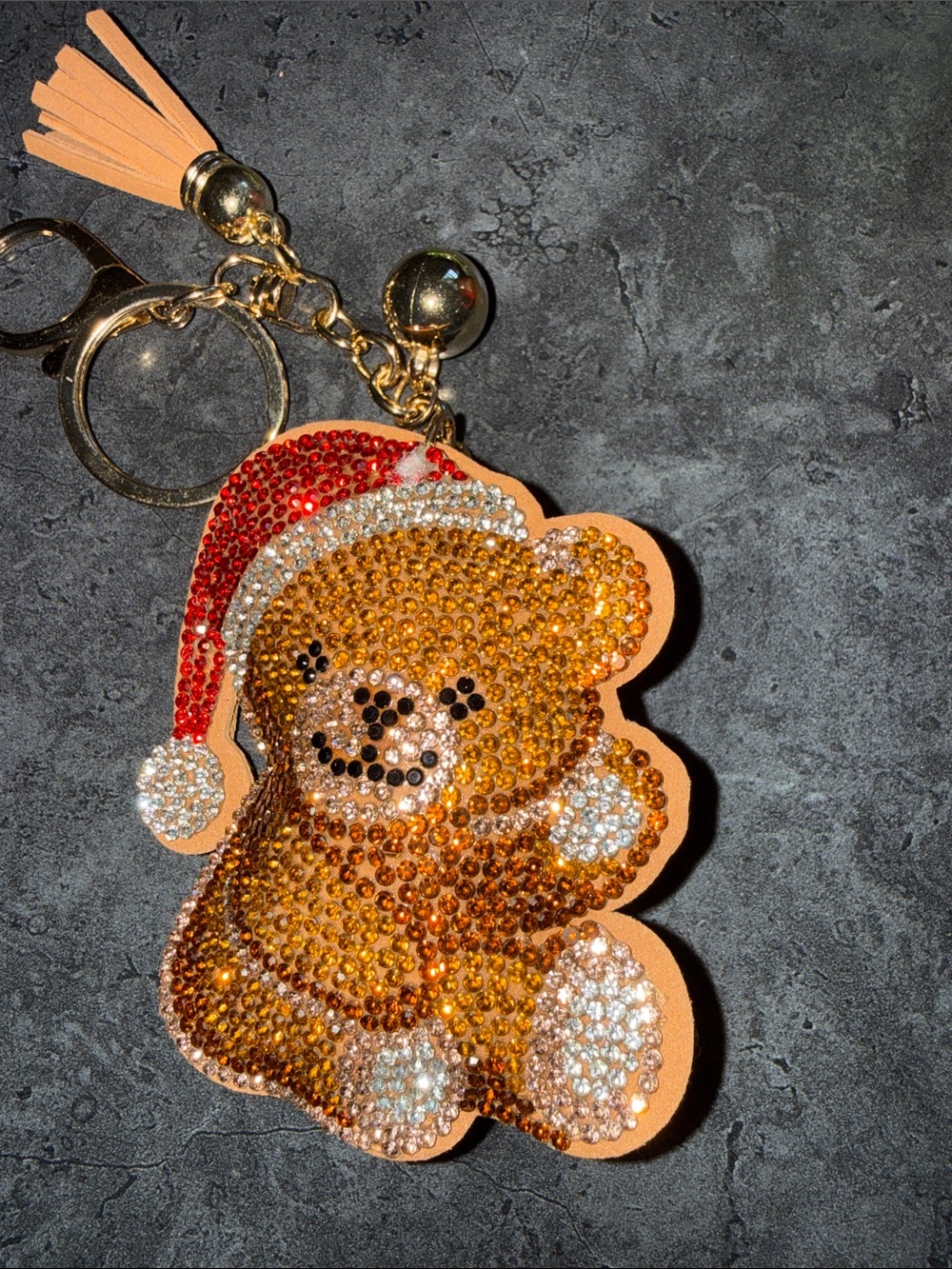 Crystal Teddy Bear Key & Card Holder Charm in Orange and Red